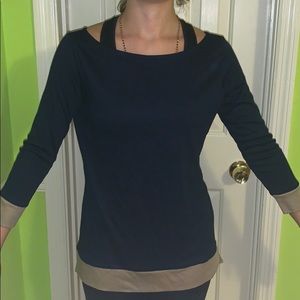 Navy 3/4 shirt with tan cuff detail